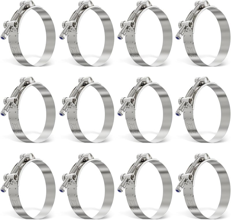 ORU 12Pack 3 Inch T Bolt Hose Clamp,304 Stainless Steel Heavy Duty Hose Clamp,Adjustable 83-91 mm Radiator Hose Clamps for Tube, Automotive, Radiator, lntercooler - Image 1
